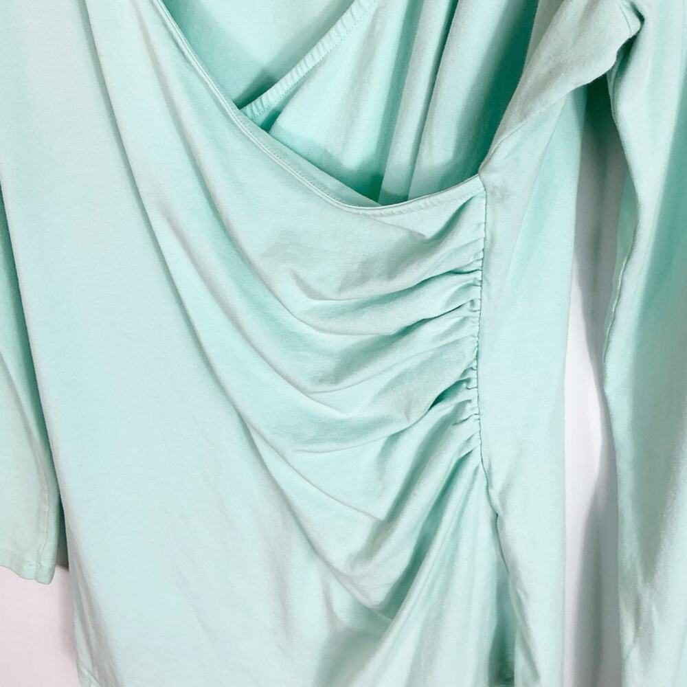 Soft Surroungings Womens Faux Wrap Top Aqua Light Blue Shirt Long Sleeve Large - Picture 3 of 4